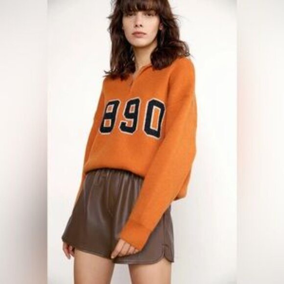 NWT J.ING Jing Pumpkin Color 1890 Print Collared Sweater One Size - Picture 4 of 11